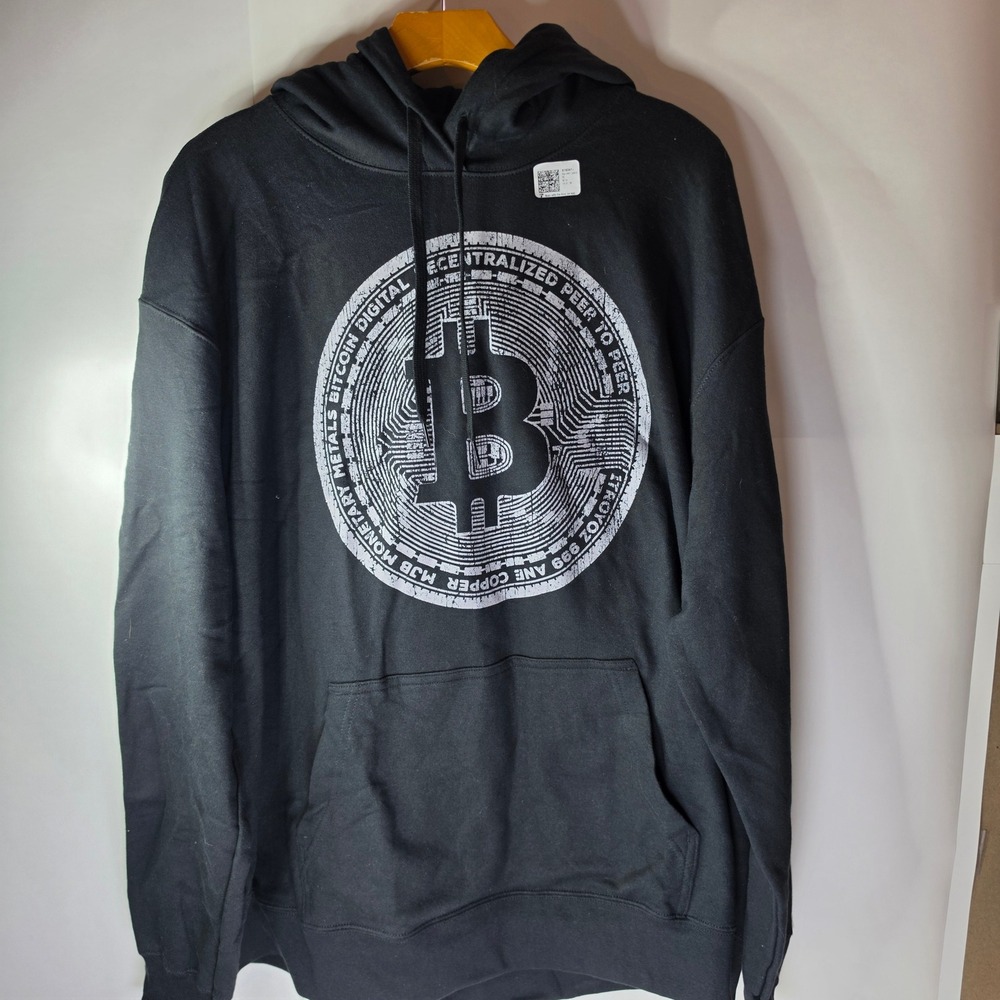 Port & Company Bitcoin Hoodie Black Pullover Crypto Currency BTC Mens 2XL XXL